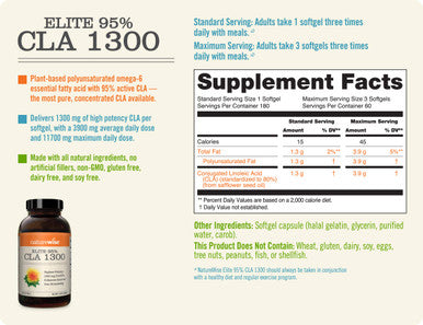 Naturewise Elite Cla 1300 Potency 95% Cla Safflower Oil Supplement