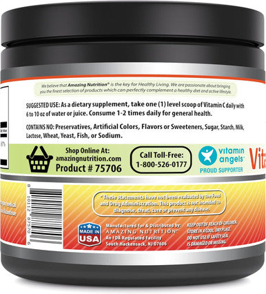Amazing Nutrition Formulas Vitamin C (Ascorbic Acid) 8 Oz Powder Supplement | 1 Gram Per Serving | 226 Servings | Non-GMO | Gluten | Made in USA