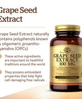 Solgar Grape Seed Extract 100 Mg 60 Vegetable Capsules - Phytonutrient Antioxidant Support - Cardio Support - Vegan Gluten Free Dairy Free - 60 Servings