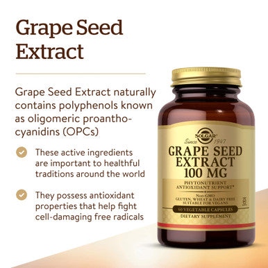Solgar Grape Seed Extract 100 Mg 60 Vegetable Capsules - Phytonutrient Antioxidant Support - Cardio Support - Vegan Gluten Free Dairy Free - 60 Servings