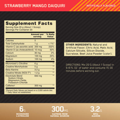 Optimum Nutrition Gold Standard Pre Workout Advanced Strawberry Mango Daiquiri 20 Servings