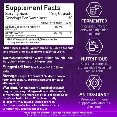 Nbl Natural NBL Natural Chlorophyll 100 mg with Alfalfa Powder Green Superfood 90 Veg Capsules