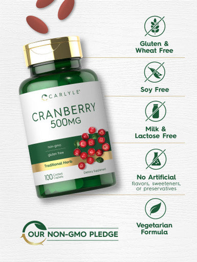 Carlyle Cranberry Pills | 500Mg | 100 Caplets | Vegetarian, Non-Gmo, Gluten Free Supplement