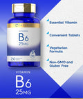 Carlyle Vitamin B6 | 25mg | 250 Tablets | Vegetarian Non-GMO & Gluten Supplement