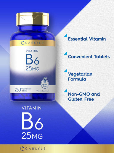 Carlyle Vitamin B6 | 25mg | 250 Tablets | Vegetarian Non-GMO & Gluten Supplement