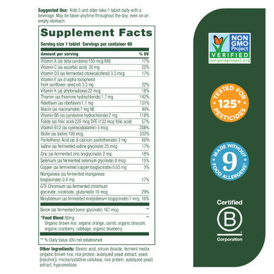 MegaFood Kids One Daily - Kids Vitamins - With Vitamin B Vitamin C Vitamin D & Zinc - Bone Health & Immune Support Supplement - Non-Gmo Vegetarian Made Without 9 Food Allergens - 60 Mini Tabs
