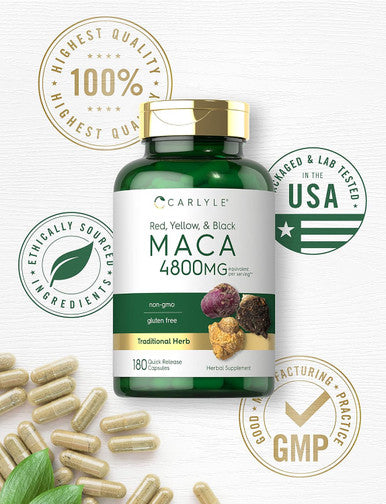 Carlyle Maca Root Capsules | 4800mg | 180 Count | High Potency Extract | Non-GMO and Gluten Formula