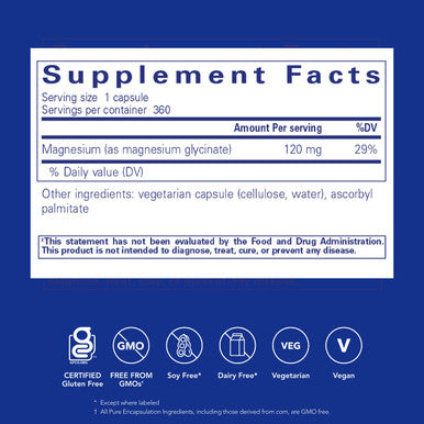 Pure Encapsulations Magnesium Glycinate 120 mg 360 Capsules