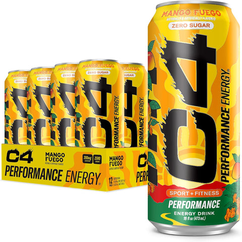 C4 Performance Energy Drink, Cherry Popsicle, Zero Sugar Carbonated Preworkout Energy, 200mg Caffeine with Beta Alanine, 16 Fl Oz (12 Pack)