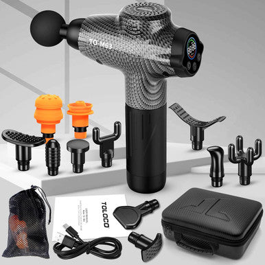 Toloco Massage Gun, Muscle Massage Gun Deep Tissue, Percussion Massage Gun With 12 Replacement Heads, Super Quiet Portable Electric Massager For Athletes, Treatment, Relax, Carbon
