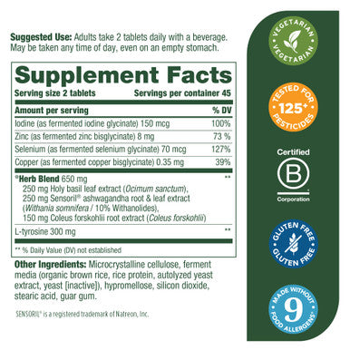 MegaFood Thyroid Strength - Mineral Supplement - Thyroid Support For Women With Ashwagandha Zinc Selenium Copper Iodine & L-Tyrosine & Herb Blend - Vegetarian - 90 Tabs (45 Servings)