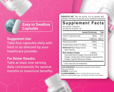 Cognitune Multi Collagen Pills with Hyaluronic Acid and Vitamin C Biotin - Type I II III V X Hydrolyzed Collagen Protein; Healthy Hair Skin Nails Joints -120- Collagen Peptides Capsules for Women & Men
