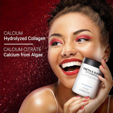 Codeage Teeth & Gums Vitamins + Oral Probiotics Supplement for Mouth - Whole Food Calcium Collagen Potassium Vitamin C D3 K2 Zinc - Oral Care & Dental Multivitamin Supplements - 90 Capsules