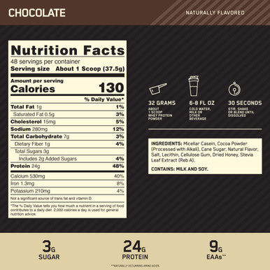 Optimum Nutrition Gold Standard 100% Micellar Casein Protein Powder Naturally Flavored Chocolate Creme 4 Pound (Packaging May Vary)