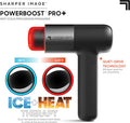Sharper Image Powerboost Pro+ Hot & Cold Percussion Massager, Dual-Temperature Node, Soothing Heat & Cold Therapy, 6 Speed, 6 Attachments, Lightweight Portable Athlete Recovery, Travel Case