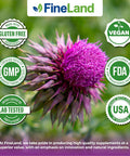 Fineland Milk Thistle Silymarin Extract 50:1, Max Strength 20,000Mg Eq Per Capsule, Liver Cleanse Detox, Liver Health Support Supplement, Antioxidant,120 Veggie Caps, 4 Months Supply, Vegan, Natural.