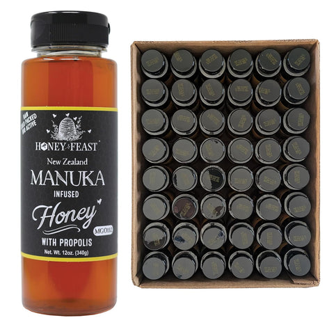 HONEY FEAST New Zealand Manuka Infused Honey with Propolis 12oz - Raw Manuka Honey, Patent Pending Formula, MGO182 Rating, Manuka Honey New Zealand