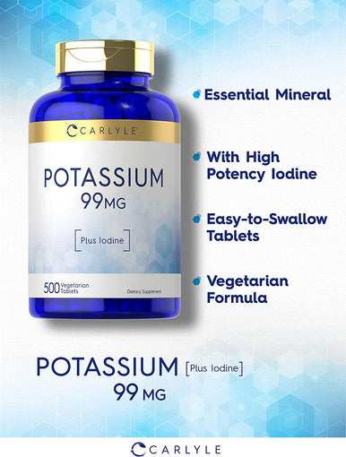 Potassium 99mg | Plus Iodine | 500 Vegetarian Tablets | Non-GMO and Gluten Free Dietary Supplement | by Carlyle