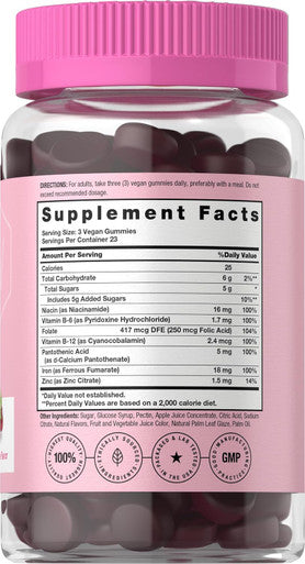 HorbAach Iron Gummies For Women Supplement With B Vitamins 70 Count Grape Flavor Vegan, Non-Gmo & Gluten Free