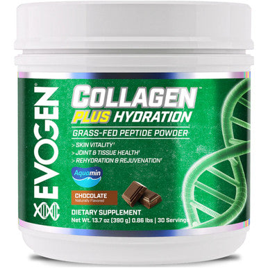 Evogen Collagen Plus Hydration - Grass-Fed Collagen for Women & Men | Collagen Peptides Powder | Collagen Powder Supporting Skin Vitality Hydration Joint & Tissue Health | Chocolate | 30 Servings