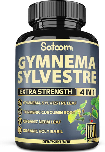 Satoomi Pure Gymnema Sylvestre Capsules Extract - 180 Capsules Of 6 Month - Blended With Neem Leaf Holy Basil & Turmeric Curcumin Root