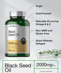Black Seed Oil 2000mg | 120 Softgel Capsules | Cold Pressed Nigella Sativa Pills | Non-GMO, Gluten Free | by Horbaach