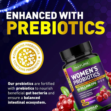 Built Nature Probiotics For Women - 60 Billion Cfus, 16 Strains, With Cranberry, D-Mannose & Prebiotics - Supports Digestive, Immune, & Vaginal Health - Non-Gmo, Dairy & Gluten-Free - 60 Veggie Capsules