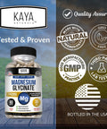Kaya Naturals Magnesium Glycinate 183mg per Caps Chelated for Maximum Absorption NonGMO NO Gluten Dairy and Soy Supports Muscle and Heart Health 30 Count