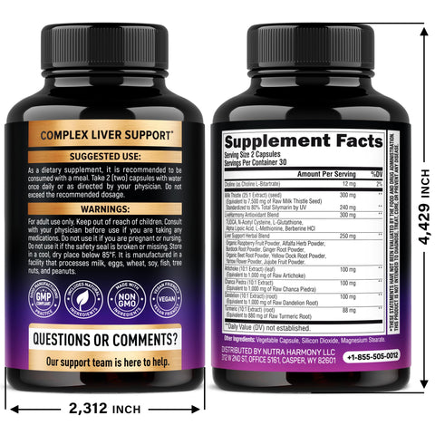 Nutraharmony Liver Cleanse Detox & Repair - Milk Thistle Dandelion Artichoke Tudca Glutathione & Nac - Effective Liver Health Supplement 80 Silymarin - Laboratory Tested Vegan - Made In Usa 60 Capsules
