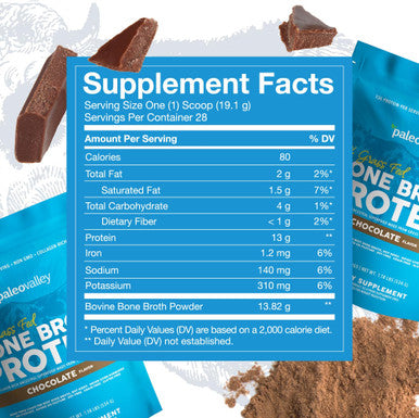 Paleovalley 100% Grass Fed Bone Broth Protein Powder Chocolate Rich in Collagen for Hair Skin Gut Health Bone and Joint Support 28 Servings