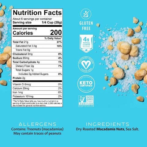 Mauna Loa Sea Salt Roasted Macadamia Nuts 6 oz Jar Premium Hawaiian Nuts Keto Friendly Gluten Healthy Snack