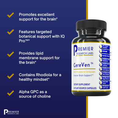 Premier Research Labs Cereven - Brain Support Supplement With Rhodiola Extract, Marine Coral & Turmeric - Herbal Extracts Dietary