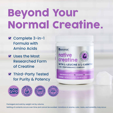 NativePath Creatine Monohydrate Powder with L-Leucine & L-Carnitine - Muscle Building Supplement for Men & Women - 30 Servings
