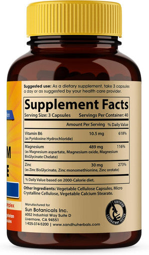 Sandhu Herbals Zinc Magnesium Aspartate Supplement 120 Capsules, Made In The Usa Recovery & Sleep Supplement, Promotes Muscle Recovery, Immune SupportVitamin B6