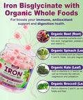 Vegan Iron Supplement Gummies - High Absorption Chelated Bisglycinate Iron With Vitamin C, B-Complex, Folate For Energy, Blood Building Iron Filled Gummies For Adults & Kids - No Aftertaste, 60 Cts