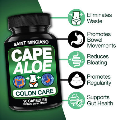 Saint Mingiano Cape Aloe Colon Cleanse, Detox & Flush - 90 Capsules. Gentle Constipation Relief And Bowel Movement Acting As Natural Herbal Laxative - Supports Bowel Movements For Digestive Health