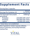 Vital Nutrients Pancreatic Enzymes 1000mg Full Strength Digestion Supplement with Protease Amylase Lipase Digestive Enzymes Gluten Soy Dairy 90 Capsules