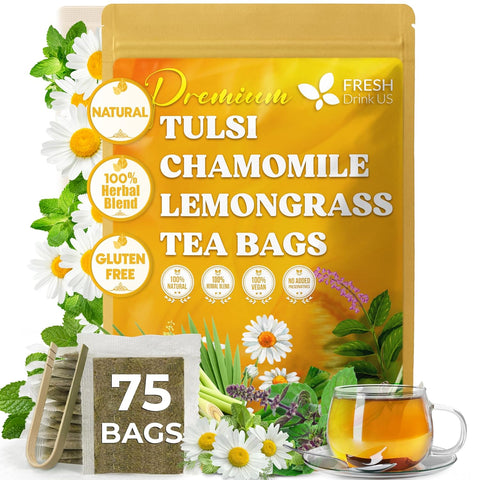 FreshDrinkUS, Premium 120 Mulberry Leaf Tea Bags, 100% Natural & Pure from Mulberry Leaves. Loose Leaf Herbal Tea. Made with Natural Material Tea Bags. No Sugar, No Caffeine, No Gluten, Vegan.
