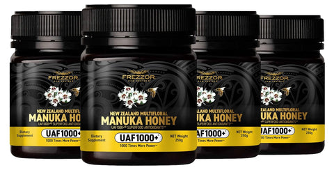 FREZZOR Premium New Zealand Raw Multifloral Manuka Honey with UAF1000+ Super Antioxidant, 230% More Bioactive, Best Support for Everyday Wellness, Antioxidant Superfood, 1 Jar (8.8oz/250g)