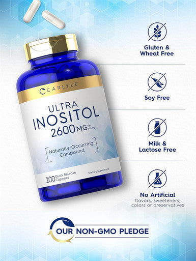 Carlyle Inositol Supplement | 2600mg Capsules | 200 Count | Non-GMO Gluten Myo-Inositol Supplement