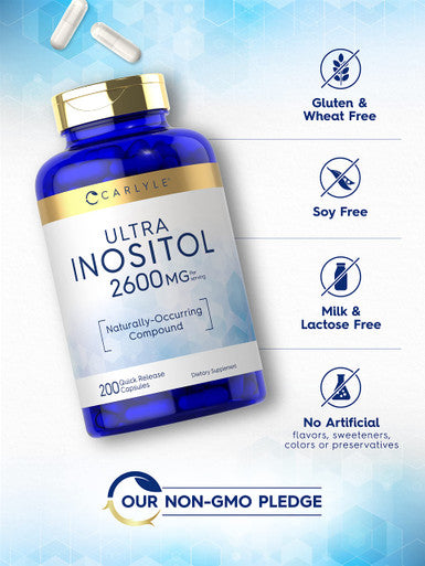 Carlyle Inositol Capsules 2600Mg | 200 Count | Non-Gmo, Gluten Free Myo-Inositol Supplement