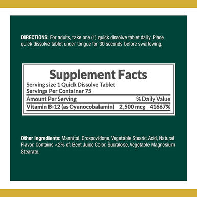 Nature'S Bounty Vitamin B12 2500 Mcg 75 Quick Dissolve Tablets
