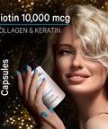 Codeage Hair Vitamins 10000 mcg Biotin, Keratin, Collagen, Vitamin A, B12, C, D3, E, Zinc, Inositol - Hair Care Support for Strength, Thickness Growth - Healthy Hair Supplement Pills - 120 Capsules