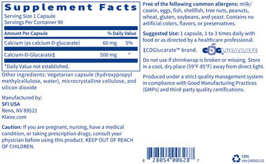 Klaire Labs Calcium D-Glucarate 500mg - Supports Healthy Estrogen Metabolism & Detoxification - Liver & Detox Support Supplement - Gluten-, Yeast- & Hypoallergenic (90 Capsules)