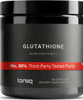 Toniiq Ultra High Strength Glutathione Capsules 1000mg Concentrated Formula 98% Highly Purified and Bioavailable Non GMO Fermentation 60 Capsules Reduced Glutathione Supplement