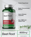 Beet Root Powder Capsules 8000mg | 320 Count | Non-GMO and Gluten Free Formula | High Potency Herbal Extract Supplement | by Horbaach