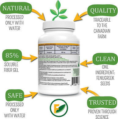 FenFiber - Fenugreek Seed Fiber Supplement, Made and Grown in Canada, 120 count, Premium Soluble Fiber