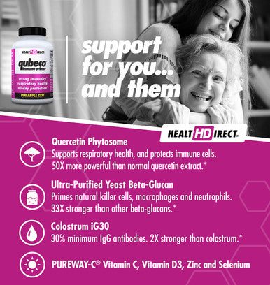 Health Direct, 7 in 1 Immune Support for Kids and Adults, Qubeco- Powerful Defense Blend of PUREWAY Vitamin C, D, Colostrum, Quercetin, Beta Glucan, Zinc, Selenium, 112 Vegetarian Tablets, Gluten Free