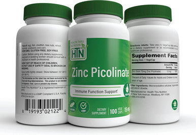 Health Thru Nutrition Zinc Picolinate 75mg 15mg Elemental Zinc Immune Support Vegan NonGMO Clean Label Vegecaps Pack of 100