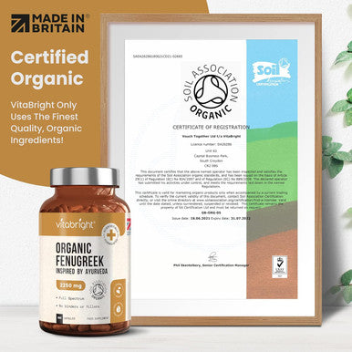 Vitabright Organic Fenugreek Capsules 2250mg High Strength 180 Capsules (not Tablets not Powder) 60 Day Supply Supports Healthy Blood Sugar Levels & Healthy Cholesterol Vegan for Women & Men VitaBright